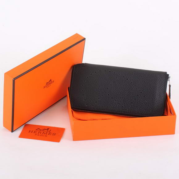 1:1 Quality Hermes Togo Leather Perforated Zippy Wallet 9032 Black Replica